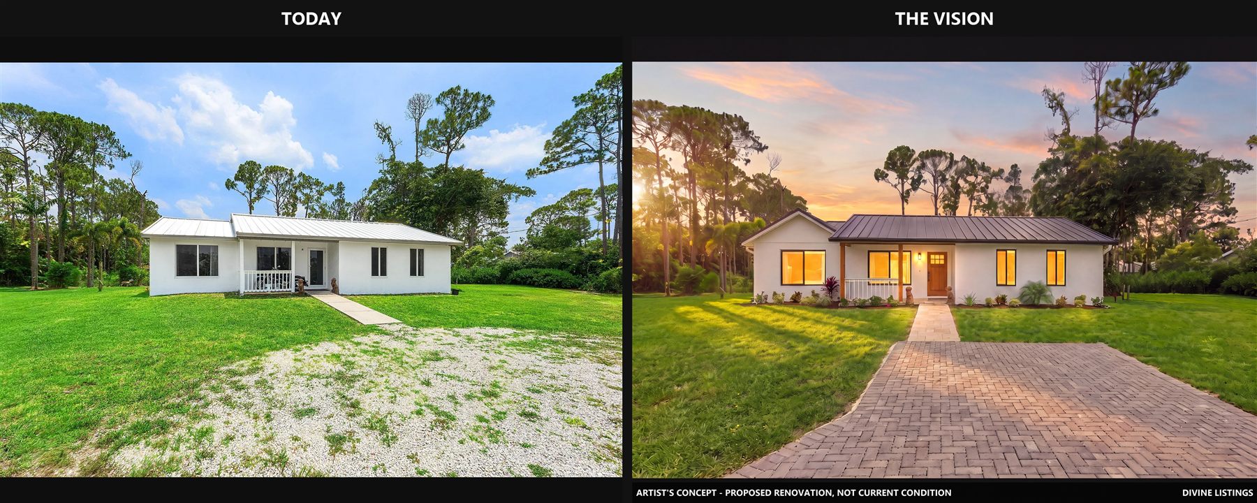 Before and after — front elevation